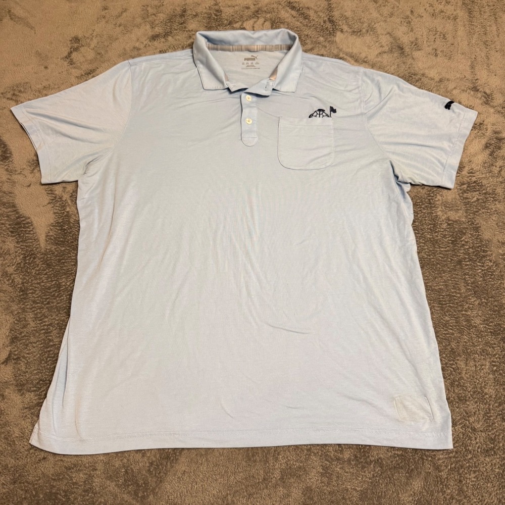 Puma Golf Polo Shirt Men's XXL Light Blue Performance‎ Pocket Turtle Graphic